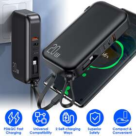 Abs Pc 737547593770 10000mah Charger Portable 18w Fast Charging Power Bank &3 Inbuilt Cables