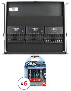 Rkmtpl8x3batbn Ansmann Rackmount Drawer With 3 Powerline 8 Battery Chargers And 24 Aa Batteries