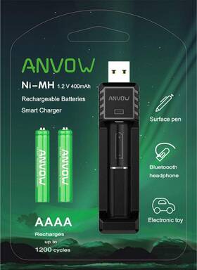 Cp-c-001 Anvow Smart Aaaa Battery Charger With 2 Counts Rechargeable Batteries - Ni-mh 1.2
