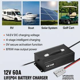 Skufccdq12v60a0f8lfb001v1 Battery Pros Fast 12v Lifepo4 Charger 60a Output Smart 4-stage Rv/boat/solar Ready