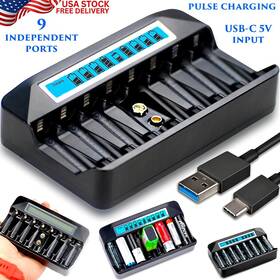 Shtn-ch-1145n-9 Branded Aa/aaa/9v Fast Battery Charger 9 Independent Ports Usb-c Lcd Display Monitor New