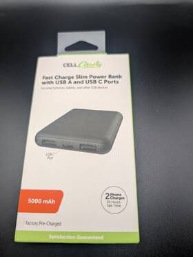 Pb-u50cindo2a-bkcp Cellcandy Fast Charge Slim Power Bank 5000mah Usb A And C Ports