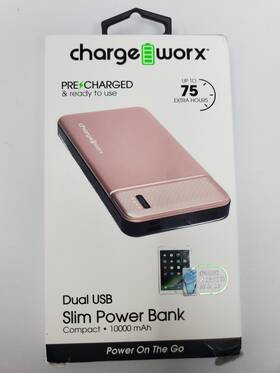 Cx6861rg Charge Worx 643620028148 New Dual Usb Slim Power Bank 10 000mah Rose Gold/black