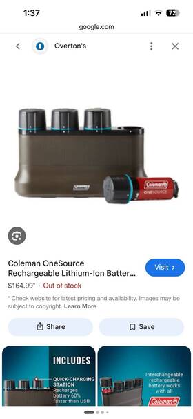 9297954 Coleman Onesource 4-port Quick Charging Station Rechargeable Li-ion Charger