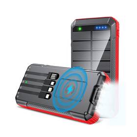 Sd28-red Djkk Solar Power Bank Wireless Charger 33800mah Built In 4 Cables And Led Camping