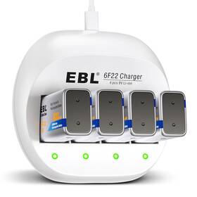 Ebl 714453674922 4pcs 600mah 9v Rechargeable Battery 4slot Charger
