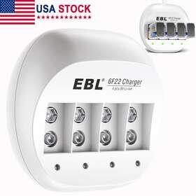 876986 Ebl 4-slot 6f22 9v Battery Charger For 9 Volt Li-ion Rechargeable Batteries