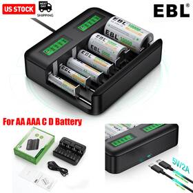 Ebl-c9008tc Ebl 8 Bay Lcd Aa Aaa C D Battery Charger For Rechargeable Batteries With Usb Port
