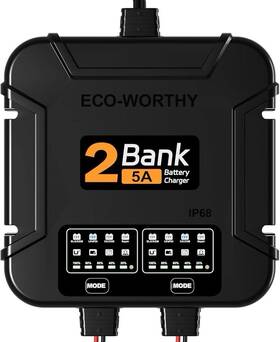 2bank-5a Eco-worthy 2bank 5a 12v Mains Charger For Lifepo4 Agm Sla Calcium Batteries