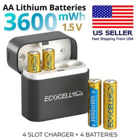3600mwh Ecocell Newpower 975525550061 Lithium Travel Ready Usb-c Charger With 4 Aa 1.5v Rechargeable Batteries