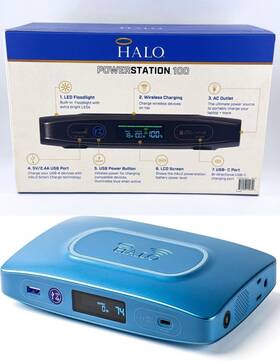 Halo 840056155633 Powerstation 100 Portable Power Bank Wireless Charging -phone Laptop More