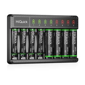 Hiquick 744110083859 8 Bay Smart Battery Charger With Aa And Aaa Rechargeable Batteries- Fast C