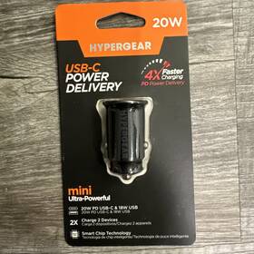 Hypergear 633755156502 Mini 20w Usb-c Pd Power Delivery 18w Usb Fast Car Charger Black New