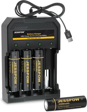 Jesspow 445021120123 4 Pack 18650 Flat Top Rechargeable Battery With Charger 3.7v 3300mah Batteries