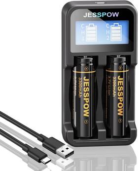 Jesspow 726084982796 2 Pack 18650 Rechargeable Battery With Charger Universal For 3.7v Re