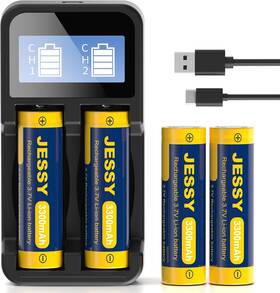 Jessy 313053163135 4 Pack 18650 Rechargeable Battery Charger Set Flat Top 3300mah 3.7 Volt