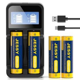 4129 Jessy 4 Pack 18650 Rechargeable Battery Charger Set Flat Top 3300mah 3.7 Volt