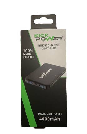Kick Power 853959008418 Duel Usb Ports 4000 Mah Quick Charge Bank Black. New