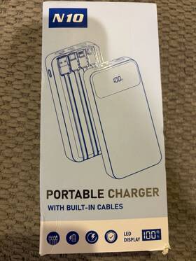 Ez2699548 N10 Portable Charger Built-in Cables Led Display Fast Charging Black