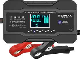 Nexpeak 744759388384 10-amp Car Battery Charger 12v And 24v Smart Fully Automatic Maintainer Trickle