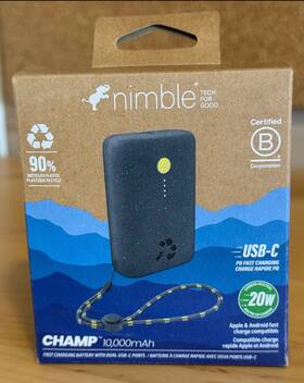 Champ10k-blk Nimble Champ 10 000 Mah Fast Charging Battery With Dual Usb-c Ports New In Box