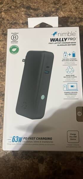 Ps2130c201560 Nimble Wally Pro Fast Charger 10 000mah Battery 63w Pd Usb-c Usb-a For Laptop