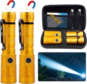 K2301 Nobrand Usb Rechargeable Zoomable 1500m Led Flashlight 5 Modes Magnetic Gold