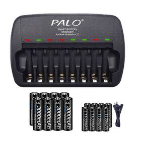 Palowextra 768486819393 Rechargeable Aa And Aaa Batteries With Charger 8 Pack 3000mah