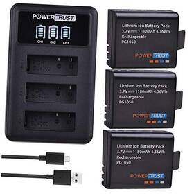 Pg1050 Powertrust 658906278148 3pack Battery Akku And Led 3slots Usb Charger For Eken H9 H3 H9r