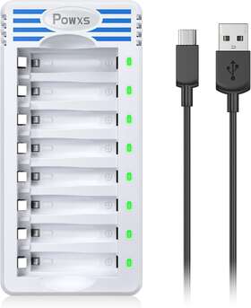 Powxs 445045353378 8 Bay Aa Aaa Batteries Charger Independent And Fast Battery For 1.2v Ni