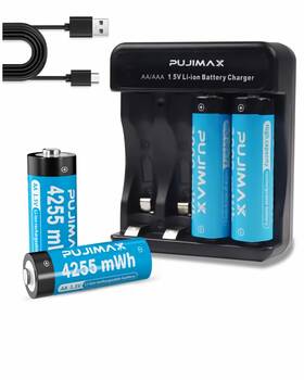 Pja-l4003-2a4004 Pujimax Rechargeable Aa Batteries Lithium With Charger High Capacity 4255 Mwh 1.5v Re
