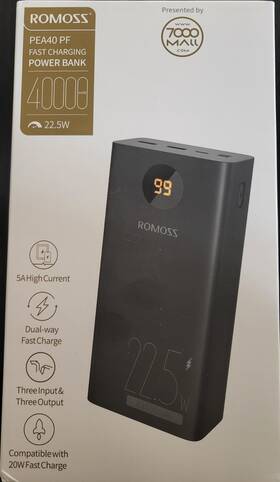 Pea40-152 Romoss Power Bank 40000mah 22.5w Fast Charging Type-c Lightning Micro Usb