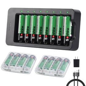 Soshine 705161577872 Battery Charger Aa With 16pack 2500 Rechargeable Batteries 8 Bay Smart Ch