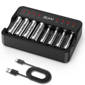 Sukai 717206418156 8 Bay Smart Battery Charger With 8-pack Rechargeable Batteries - 2800/1100mah