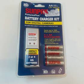 Sunpak 090729201314 New Sealed Battery Charger Kit For Digital Cameras 4 Aa Nickel Batteries