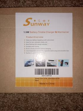 X001c56pox Sunway Solar 1.5w 12v Battery Trickle Charger Maintainer For Cars Caravans Boats