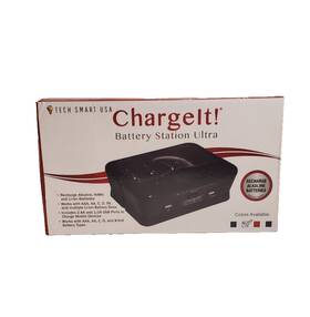 Tech Smart Usa 720524920089 Chargeit Battery Station Ultra Aaa Aa C D 9v 2.4a 1.0a Usb Port