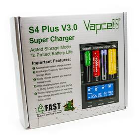 14500 Vapcell 971618910002 S4 Plus V3.0 Quad-channel 3a Per Slot Fast Battery Charger