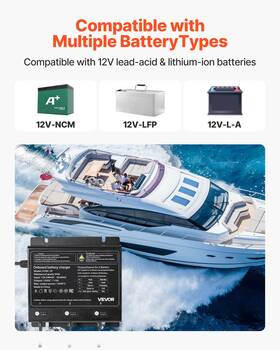 3-bank Vevor 197988148074 10a 12v Smart Marine Battery Charger Onboard Ip68 Waterproof Boat Rv