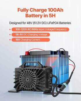 Vevor 197988155409 48v 18a Lithium Battery Charger 58.4v Ac-dc Lifepo4 Smart For Rv