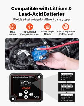 Vevor 197988906827 12v 140a Dual Battery Isolator Kit With Lcd Voltmeter Vsr