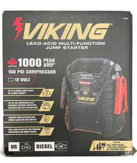 59531 Viking 1000 Peak Amp Multifunction Jump Starter 150 Psi Air Compressor Power Pac