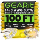 Gearit 100FT Power Extension Cord Outdoor 14/3 Sjtw Heavy Duty Lighted Yellow. Fixed Price $70.95.