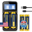 Jessy 4 Pack 18650 Rechargeable Battery Charger Set, Flat Top 3300MAH 3.7 Volt. Fixed Price $44.69.