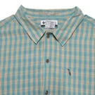 Columbia Xco Button Up Shirt Men Xl Short Sleeve Green Orange Striped Zip Pocket. Fixed Price $9.99.