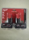 2-PACK Milwaukee 48-11-2412 Batteries Long-lasting Red Lithium Performance. Fixed Price $87.99.