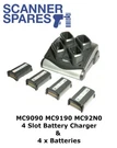 Symbol SAC9000-4000R Battery Charger & Four Batteries! Fits MC92N0 MC9190 MC9090. Fixed Price $85.00.
