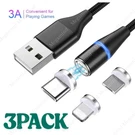 3 Pack Magnetic Charger Fast Charging Cable For Micro Usb/type C/ Iphone. Fixed Price $7.72.