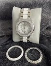 Anne Klein 12/2141 Crystal Mother-of-pearl Dial White Ceramic Watch New Battery. Fixed Price $80.00.