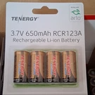 Tenergy RCR123A 3.7V 650MAH Li-ion Rechargeable Battery 4-PACK Security Cameras. Fixed Price $19.99.